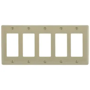 HUBBELL WIRING DEVICE-KELLEMS NP265I Wallplate, Nylon, 5-Gang, 5 Decorator, Ivory | BD4REY