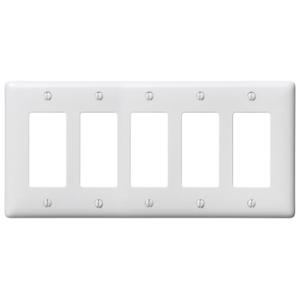 HUBBELL WIRING DEVICE-KELLEMS NP265W Wallplate, Nylon, 5-Gang, 5 Decorator, White | BC9EZL