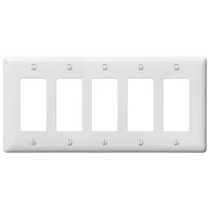 HUBBELL WIRING DEVICE-KELLEMS NP265W Wallplate, Nylon, 5-Gang, 5 Decorator, White | BC9EZL