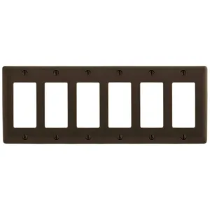 HUBBELL WIRING DEVICE-KELLEMS NP266 Wallplate, Nylon, 6-Gang, 6 Decorator, Brown | BC9FNV