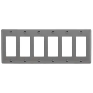 HUBBELL WIRING DEVICE-KELLEMS NP266GY Wallplate, Nylon, 6-Gang, 6 Decorator, Gray | BD3BYZ