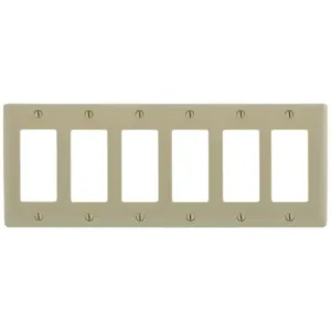 HUBBELL WIRING DEVICE-KELLEMS NP266I Wallplate, Nylon, 6-Gang, 6 Decorator, Ivory | BC7PTE