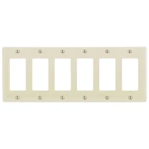 HUBBELL WIRING DEVICE-KELLEMS NP266LA Wallplate, Nylon, 6-Gang, 6 Decorator, Light Almond | BC8ZYN