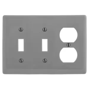 HUBBELL WIRING DEVICE-KELLEMS NP28GY Wallplate, Nylon, 3-Gang, 2 Toggle, 1 Duplex, Gray | BC8NXN