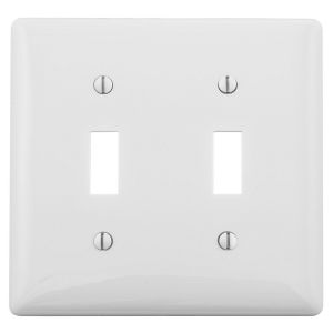 HUBBELL WIRING DEVICE-KELLEMS NPJ2W Wallplate, Nylon, Mid-Sized, 2-Gang, 2 Toggle, White | AB2GUG 1LYD6