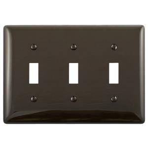 HUBBELL WIRING DEVICE-KELLEMS NPJ3 Wallplate, Nylon, Mid-Sized, 3-Gang, 3 Toggle, Brown | BC7YHP