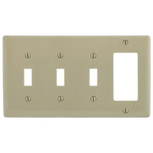 HUBBELL WIRING DEVICE-KELLEMS NP326I Wallplate, Nylon, 4-Gang, 3 Toggle, 1 Decorator, Ivory | BC9AHH