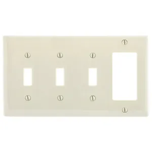 HUBBELL WIRING DEVICE-KELLEMS NP326LA Wallplate, Nylon, 4-Gang, 3 Toggle, 1 Decorator, Light Almond | BC9KLN