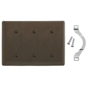 HUBBELL WIRING DEVICE-KELLEMS NP34 Wallplate, Nylon, 3-Gang, Strap Mounted Blank, Brown | BC9ZDZ