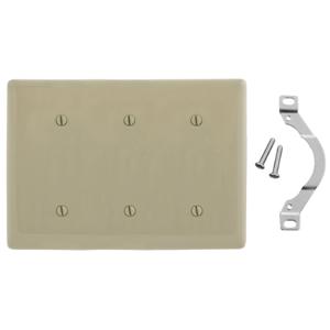 HUBBELL WIRING DEVICE-KELLEMS NP34I Wallplate, Nylon, 3-Gang, 3 Blank, Strap Mount, Ivory | BC9UQM