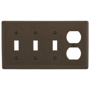 HUBBELL WIRING DEVICE-KELLEMS NP38 Wallplate, Nylon, 4-Gang, 3 Toggle, 1 Duplex, Brown | BD2TRU