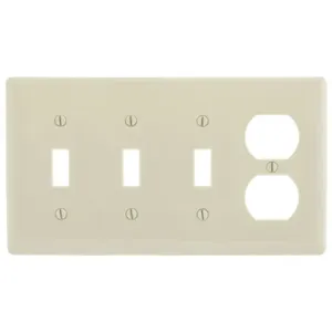 HUBBELL WIRING DEVICE-KELLEMS NP38LA Wallplate, Nylon, 4-Gang, 3 Toggle, 1 Duplex, Light Almond | BC9MED