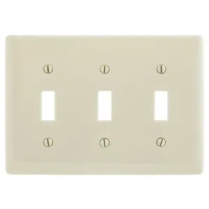 HUBBELL WIRING DEVICE-KELLEMS NPJ3LA Wallplate, Nylon, Mid-Sized, 3-Gang, 3 Toggle, Light Almond | BC8NCP