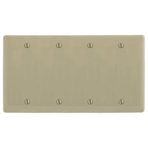 HUBBELL WIRING DEVICE-KELLEMS NP43I Wall Plate, Wallplate, Nylon, 4-Gang, Four Blank, Box Mount, Ivory | BC8NCN