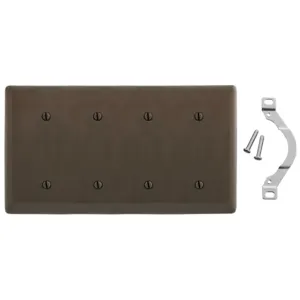 HUBBELL WIRING DEVICE-KELLEMS NP44 Wallplate, Nylon, 4-Gang, Strap Mounted Blank, Brown | BC8JHZ