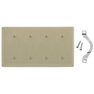 HUBBELL WIRING DEVICE-KELLEMS NP44I Wallplate, Nylon, 4-Gang, Strap Mounted Blank, Ivory | BC9LCT