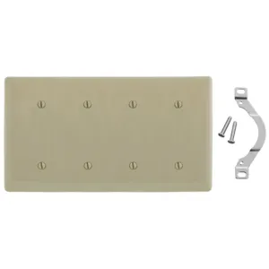 HUBBELL WIRING DEVICE-KELLEMS NP44I Wallplate, Nylon, 4-Gang, Strap Mounted Blank, Ivory | BC9LCT