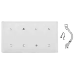 HUBBELL WIRING DEVICE-KELLEMS NP44W Wallplate, Nylon, 4-Gang, 4 Blank, Strap Mount, White | BC9HKR