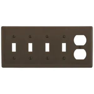 HUBBELL WIRING DEVICE-KELLEMS NP48 Wallplate, Nylon, 5-Gang, 4 Toggle, 1 Duplex, Brown | BC9QTU