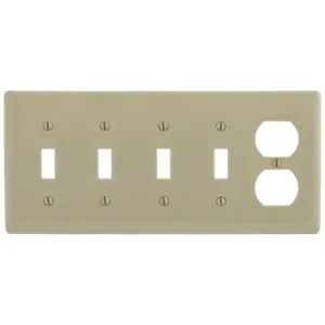 HUBBELL WIRING DEVICE-KELLEMS NP48I Wallplate, Nylon, 5-Gang, 4 Toggle, 1 Duplex, Ivory | BD4PWD