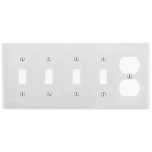 HUBBELL WIRING DEVICE-KELLEMS NP48W Wallplate, Nylon, 5-Gang, 4 Toggle, 1 Duplex, Gray | BC9DMA