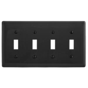 HUBBELL WIRING DEVICE-KELLEMS NPJ4BK Wallplate, Nylon, Mid-Sized, 4-Gang, 4 Decorator, Black | BC8JNZ