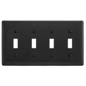 HUBBELL WIRING DEVICE-KELLEMS NPJ4BK Wallplate, Nylon, Mid-Sized, 4-Gang, 4 Decorator, Black | BC8JNZ