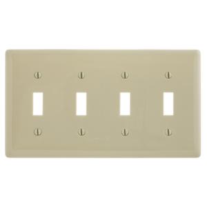 HUBBELL WIRING DEVICE-KELLEMS NP4I Wallplate, Nylon, 4-Gang, 4 Toggle, Ivory | AB2GNR 1LXZ3