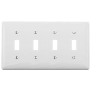 HUBBELL WIRING DEVICE-KELLEMS NPJ4W Wallplate, Nylon, Mid-Sized, 4-Gang, 4 Toggle, Black | BC9EMG