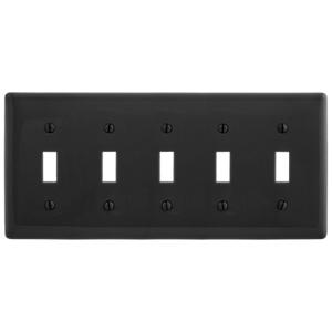 HUBBELL WIRING DEVICE-KELLEMS NP5BK Wallplate, Nylon, 5-Gang, 5 Toggle, Black | BC9JLK