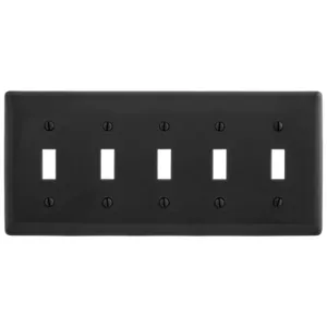 HUBBELL WIRING DEVICE-KELLEMS NP5BK Wallplate, Nylon, 5-Gang, 5 Toggle, Black | BC9JLK