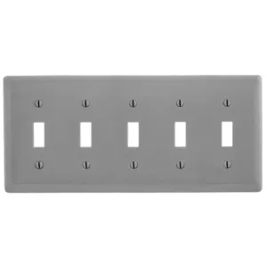 HUBBELL WIRING DEVICE-KELLEMS NP5GY Wallplate, Nylon, 5-Gang, 5 Toggle, Gray | AB2GNU 1LXZ5