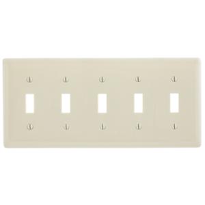 HUBBELL WIRING DEVICE-KELLEMS NP5LA Wallplate, Nylon, 5-Gang, 5 Toggle, Light Almond | BC9WQB