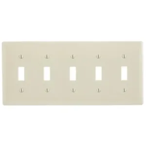 HUBBELL WIRING DEVICE-KELLEMS NP5LA Wallplate, Nylon, 5-Gang, 5 Toggle, Light Almond | BC9WQB