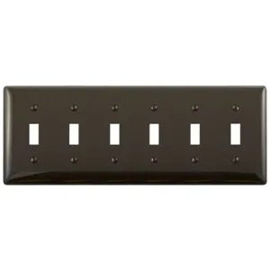 HUBBELL WIRING DEVICE-KELLEMS NP6 Wallplate, Nylon, 6-Gang, 6 Toggle, Brown | BC9BPJ