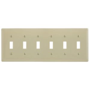 HUBBELL WIRING DEVICE-KELLEMS NP6I Wallplate, Nylon, 6-Gang, 6 Toggle, Ivory | AB2GNW 1LXZ7
