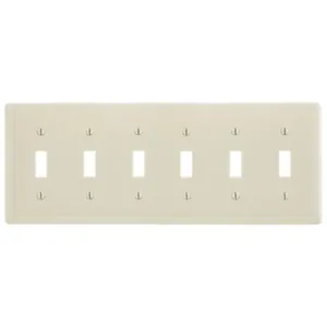 HUBBELL WIRING DEVICE-KELLEMS NP6LA Wallplate, Nylon, 6-Gang, 6 Duplex, Light Almond | BC9JLL