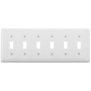 HUBBELL WIRING DEVICE-KELLEMS NP6W Wallplate, Nylon, 6-Gang, 6 Toggle, White | AB2GNX 1LXZ8