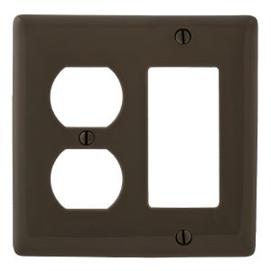 HUBBELL WIRING DEVICE-KELLEMS NPJ826 Wallplate, Nylon, Mid-Sized, 1-Gang, 1 Duplex, 1 Decorator, Brown | BC9NYD