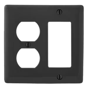 HUBBELL WIRING DEVICE-KELLEMS NP826BK Wallplate, Nylon, 2-Gang, 1 Duplex, 1 Decorator, Black | BC8GWW