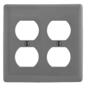 HUBBELL WIRING DEVICE-KELLEMS NPJ82GY Wallplate, Nylon, Mid-Sized, 2-Gang, 2 Duplex, Gray | AC3ZLD 2XVC7