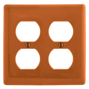 HUBBELL WIRING DEVICE-KELLEMS NP82OR Wallplate, Nylon, 2-Gang, 2 Duplex, Orange | BD2KZZ