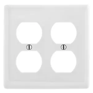 HUBBELL WIRING DEVICE-KELLEMS NPJ82W Wallplate, Nylon, Mid-Sized, 2-Gang, 2 Duplex, White | AB2GUL 1LYF1