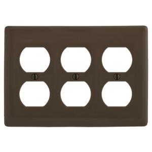 HUBBELL WIRING DEVICE-KELLEMS NP83 Wallplate, Nylon, 3-Gang, 3 Duplex, Brown | BD4ZXA