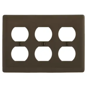 HUBBELL WIRING DEVICE-KELLEMS NP83 Wallplate, Nylon, 3-Gang, 3 Duplex, Brown | BD4ZXA