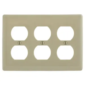 HUBBELL WIRING DEVICE-KELLEMS NP83I Wallplate, Nylon, 3-Gang, 3 Duplex, Ivory | BC8ZMA