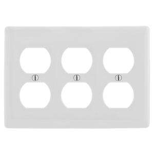 HUBBELL WIRING DEVICE-KELLEMS NP83W Wallplate, Nylon, 3-Gang, 3 Duplex, White | BD2FKA