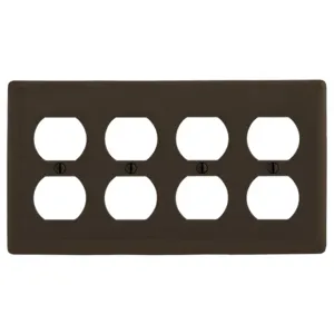 HUBBELL WIRING DEVICE-KELLEMS NP84 Wallplate, Nylon, 4-Gang, 4 Duplex, Brown | BC8JCT