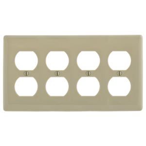 HUBBELL WIRING DEVICE-KELLEMS NP84I Wallplate, Nylon, 4-Gang, 4 Duplex, Ivory | BC9LRF