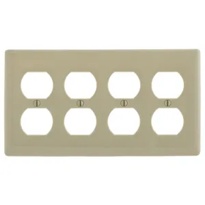 HUBBELL WIRING DEVICE-KELLEMS NP84I Wallplate, Nylon, 4-Gang, 4 Duplex, Ivory | BC9LRF